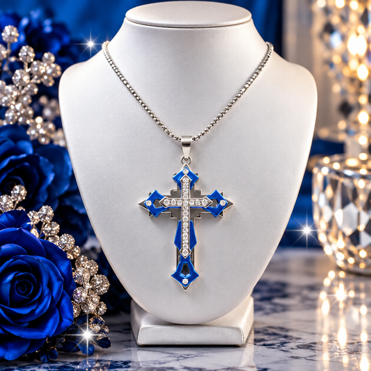 Blue & Silver Cross (Stainless Steel)