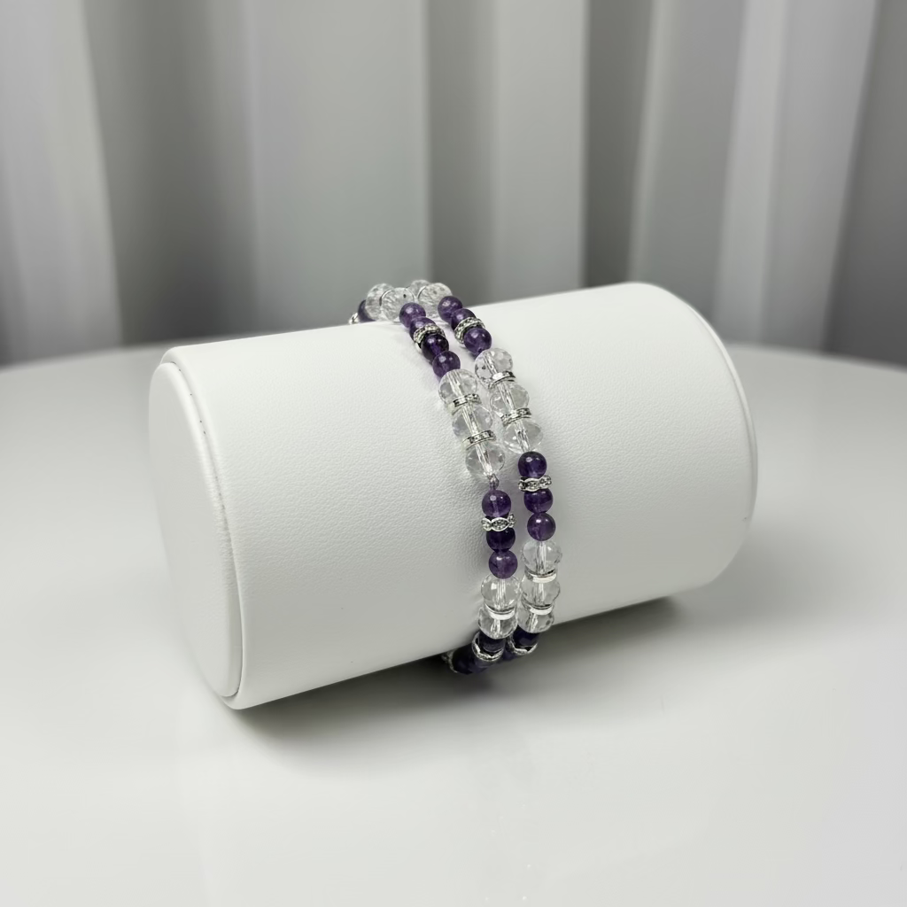 Amethyst, Clear and silver bracelet