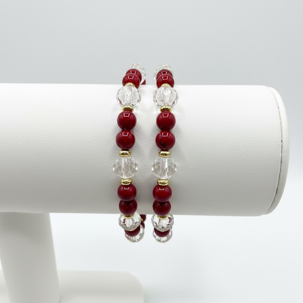 Red, Clear & gold Bracelet