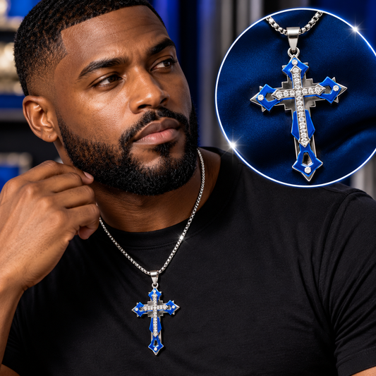 Blue & Silver Cross (Stainless Steel)