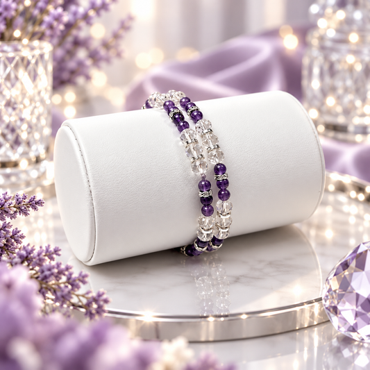 Amethyst, Clear and silver bracelet