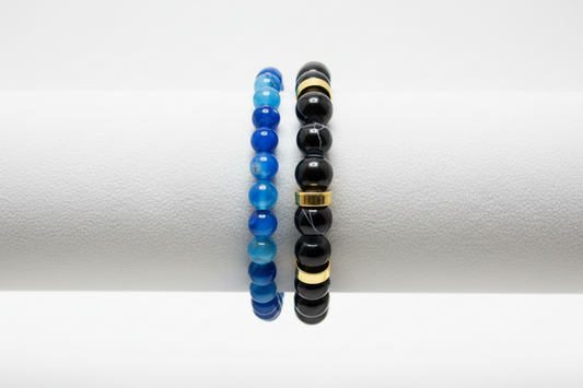 Blue Black and Gold Beaded Bracelet