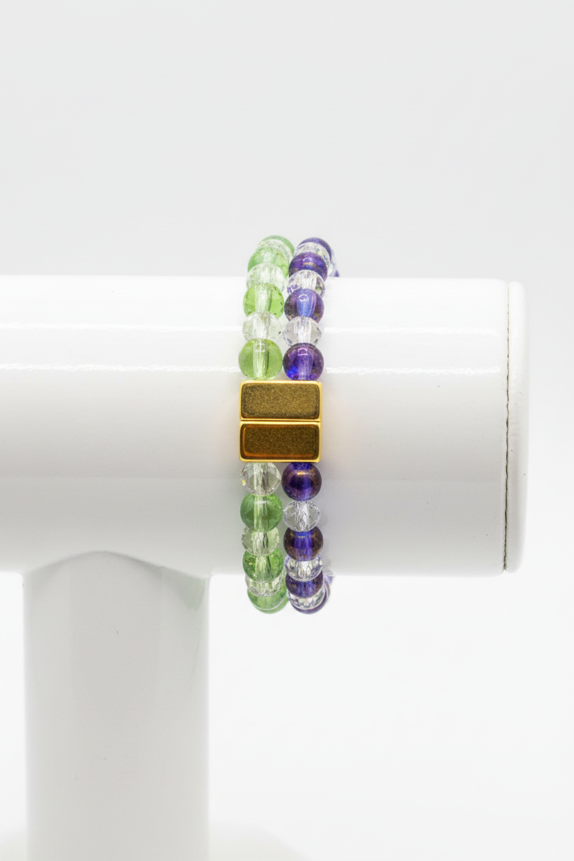 Green, Blue & Clear beaded bracelet