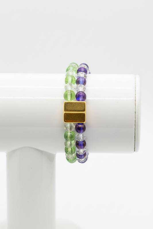 Green, Blue & Clear beaded bracelet