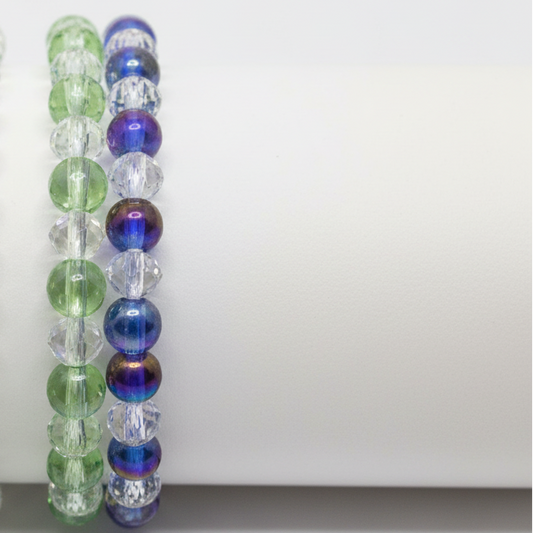 Green, Blue & Clear beaded bracelet