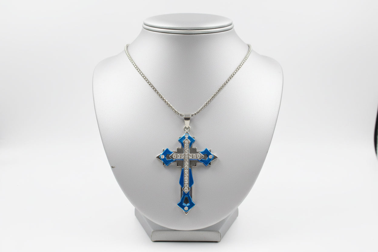 Blue & Silver Cross (Stainless Steel)