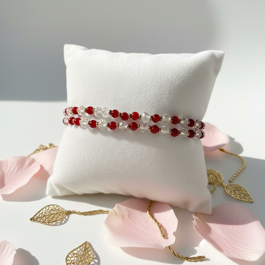 Red, Clear & gold Bracelet